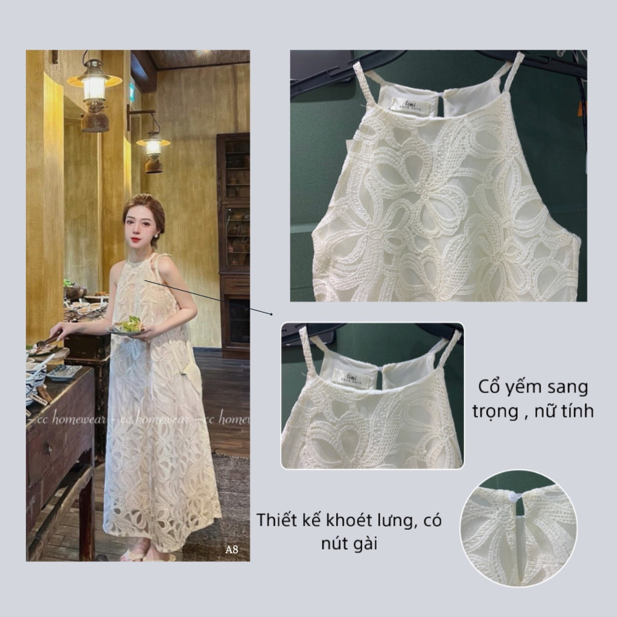 Váy cổ yếm ren A8 hàng hiệu CC HOMEWEAR