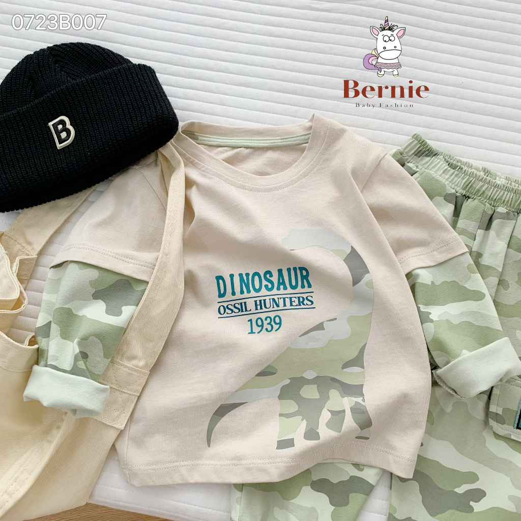 Bộ thu đông bé trai hoạ tiết rằn ri cá tính, set thu đông quần túi hộp bé trai Bernie