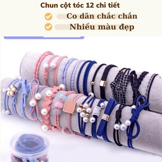 Hộp chun cột tóc 12 chi tiết dễ thương, hộp chun buộc tóc hàn quốc