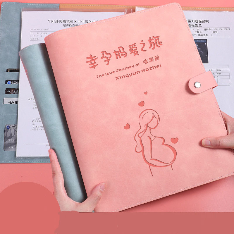 Sổ da A4 đựng tài liệu kèm túi zip Khám thai định kỳ Go Home Sổ theo dõi thai kỳ mẹ bầu, chống thấm nước tiện lợi