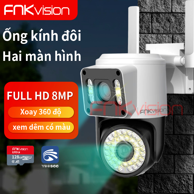 Camera Fnkvision 2 mắt Yoosee 8.0MP - xem 360 độ không góc chết, ban đêm có màu, hai giao diện quan sát