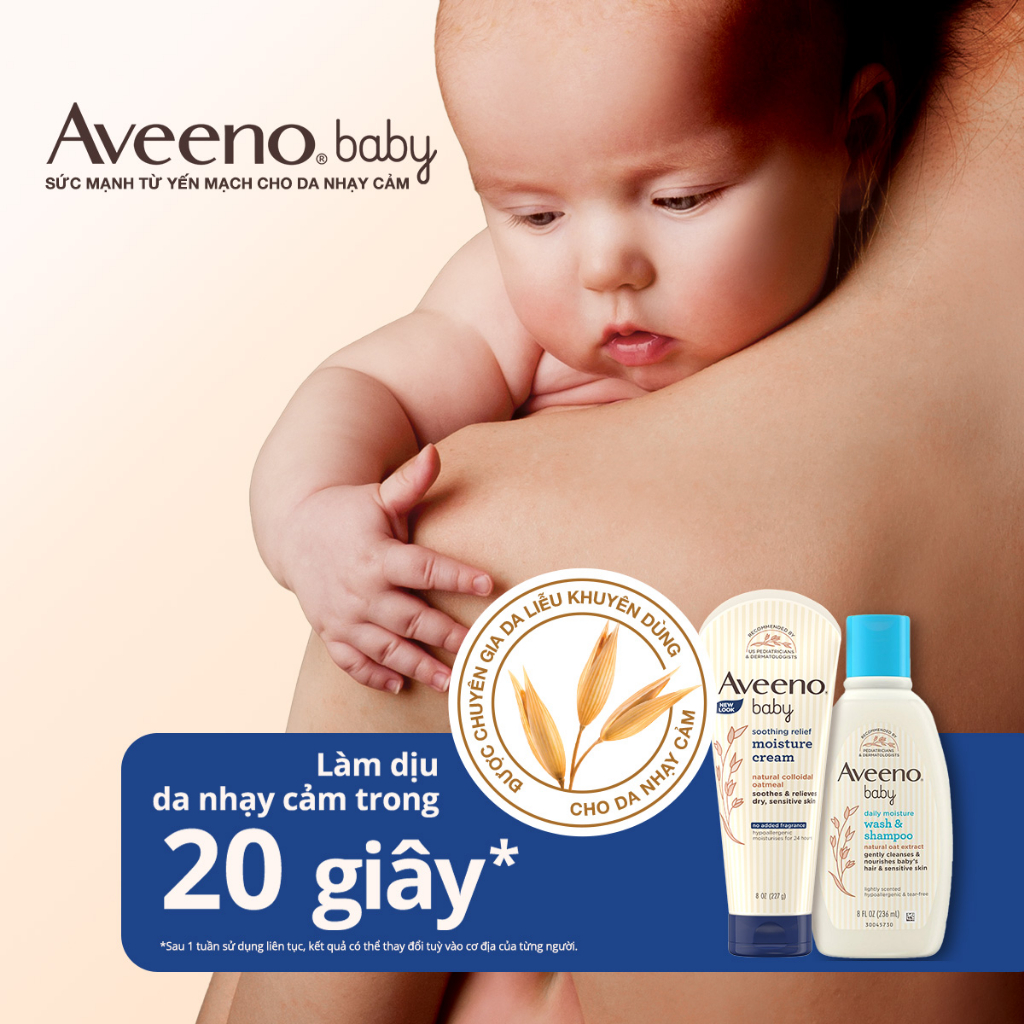 [COMBO TIẾT KIỆM] Bộ làm sạch & kem dưỡng ẩm cho bé da khô & nhạy cảm Aveeno Baby.