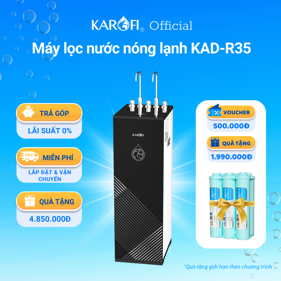 Máy lọc nước nóng lạnh 2 vòi 3 chế độ 11 lõi công nghệ Block Karofi KAD-R35 -Vận chuyển và lắp đặt toàn quốc