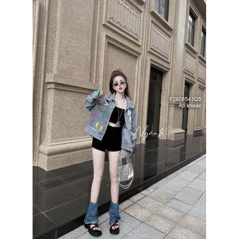 Áo khoác jean tay dài cổ bẻ phẩy sơn siêu chất, áo bò nữ