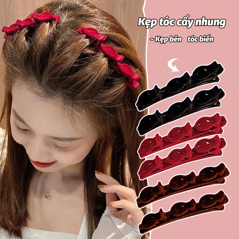 💓Qiann💓Kẹp Tóc Mái Phối Vải Nhung Độc Đáo Cho Nữ