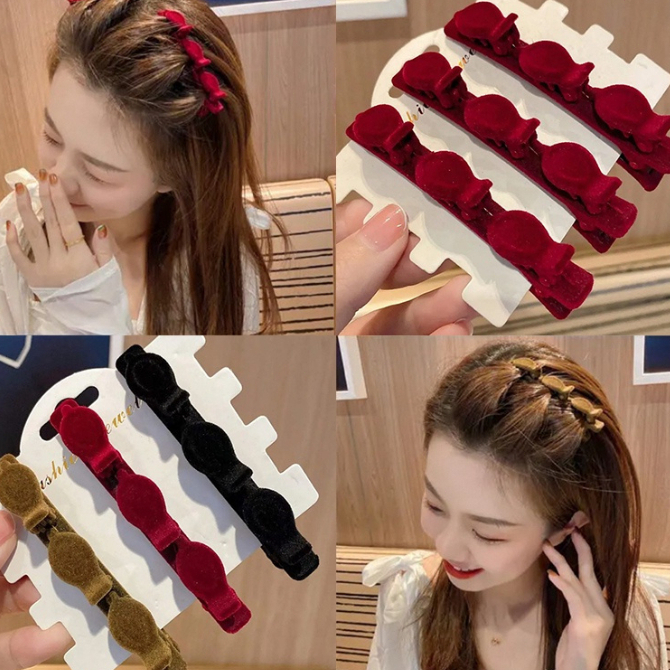 💓Qiann💓Kẹp Tóc Mái Phối Vải Nhung Độc Đáo Cho Nữ