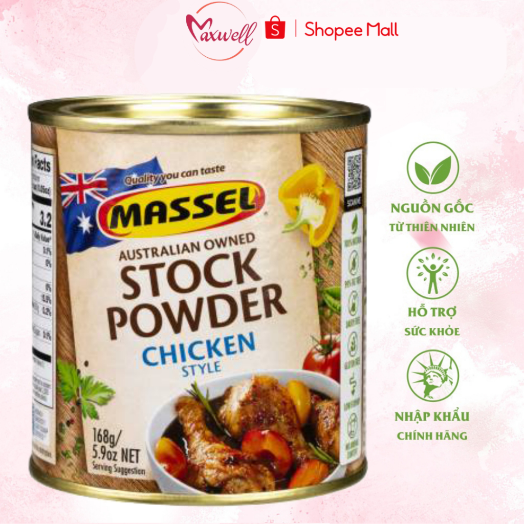 Hạt nêm vị gà Massel premium stock powder không bột ngọt tốt cho sức khỏe lon 168g - Maxwell