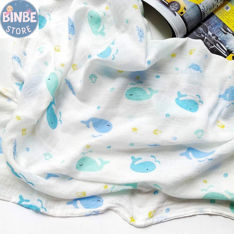 Chăn sợi tre cho bé, khăn quấn sơ sinh 2 lớp sợi tre size 110*120cm cho bé Binbestore