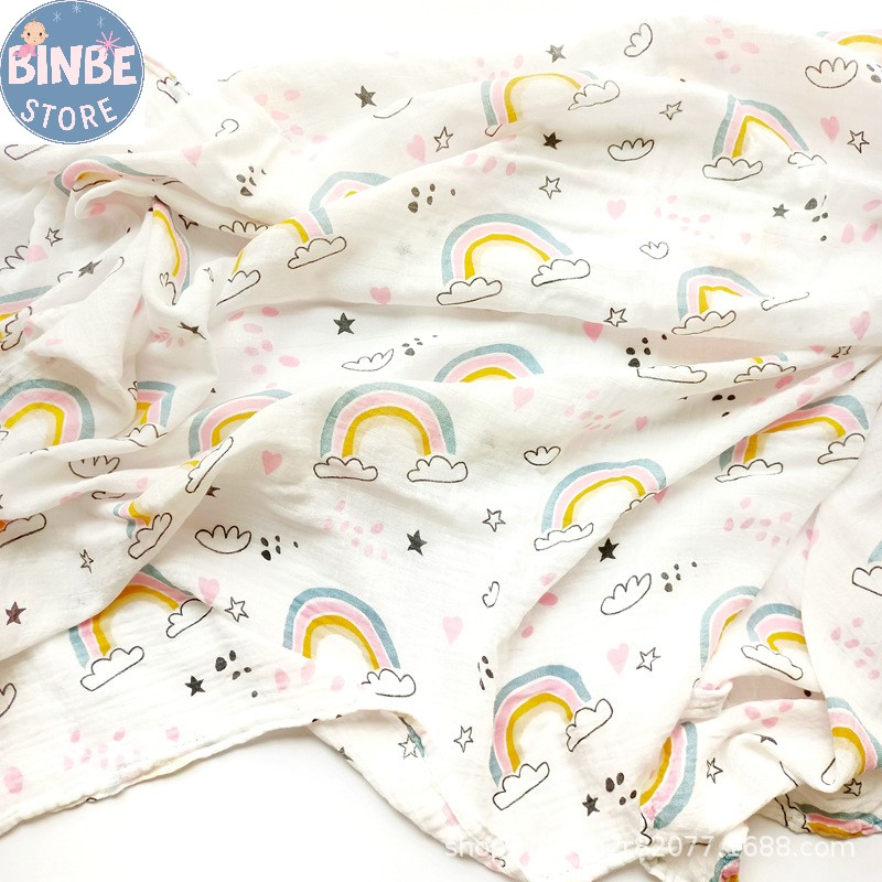 Chăn sợi tre cho bé, khăn quấn sơ sinh 2 lớp sợi tre size 110*120cm cho bé Binbestore