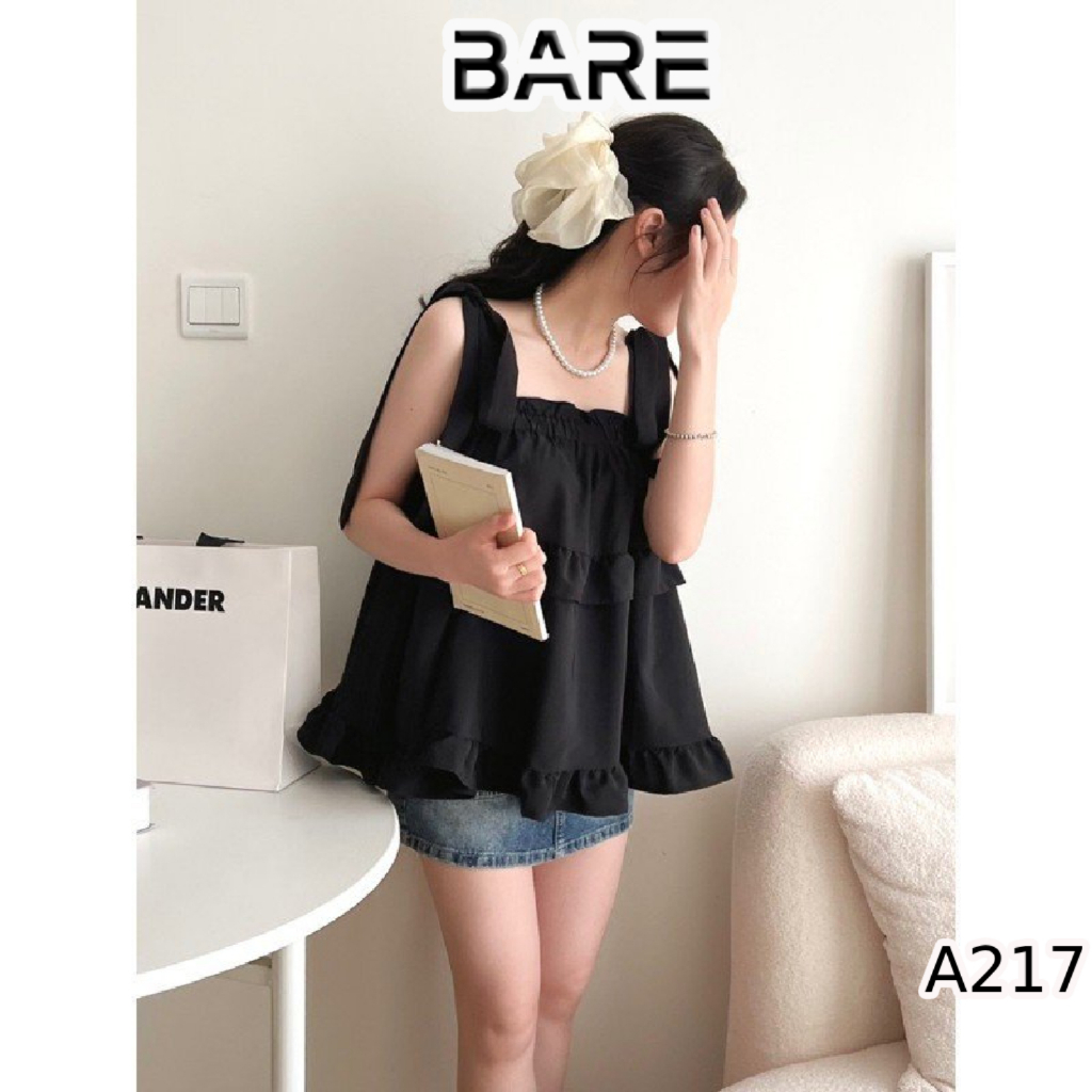 Áo Hai dây babydoll nữ phong cách bánh bèo thắt nơ xinh xắn _A217