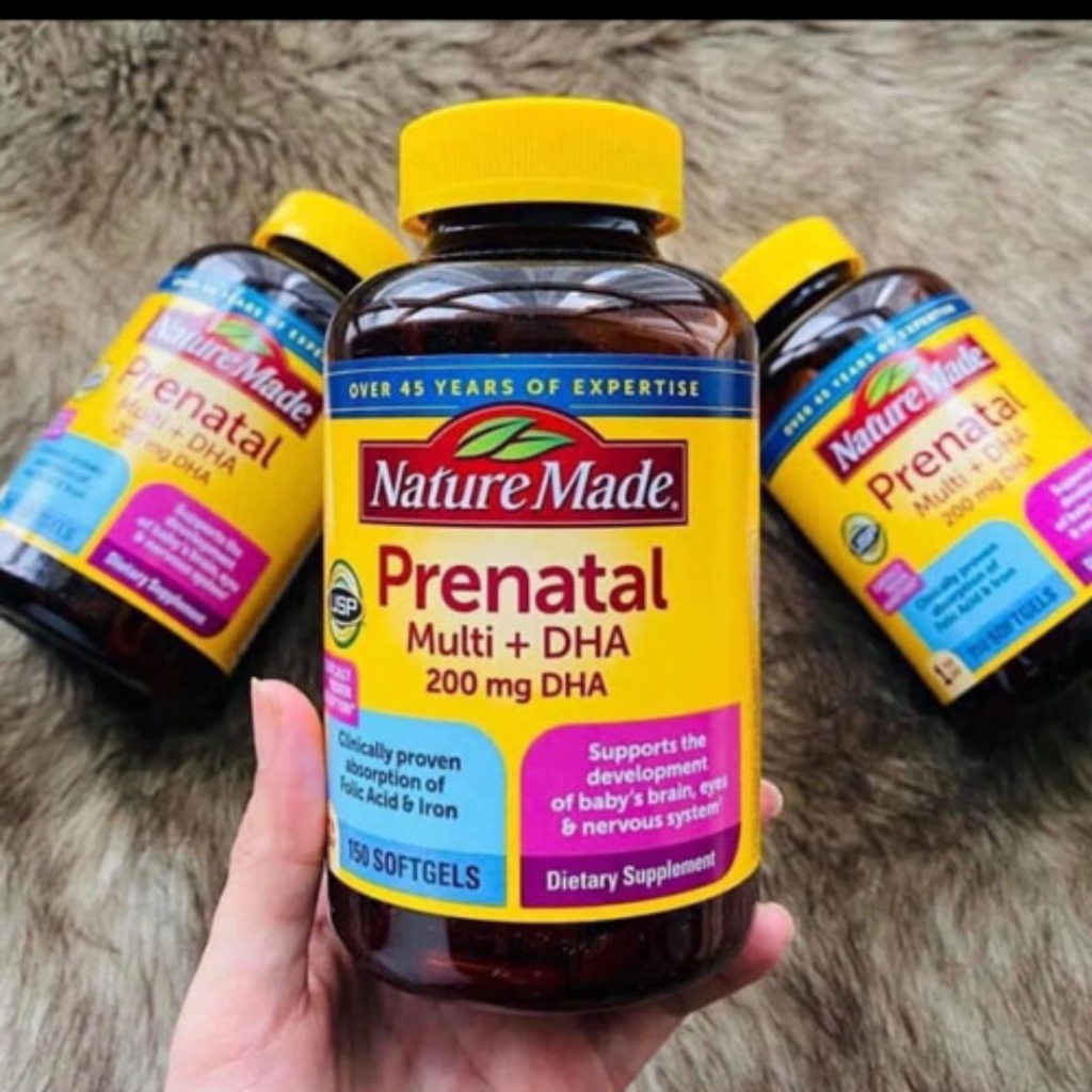 Vitamin tổng hợp cho bà bầu Nature Made Prenatal Folic Acid+DHA 150 viên bổ sung tất cả vitamin, khoáng chất thiết yếu