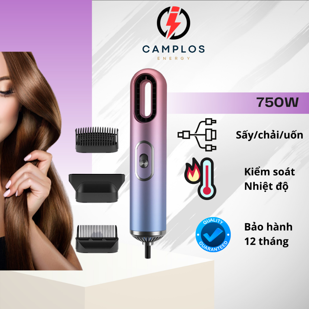 Máy sấy tóc đa năng máy sấy tóc tạo phòng kiêm uốn tóc và lược chải chạy bằng điện công suất lớn