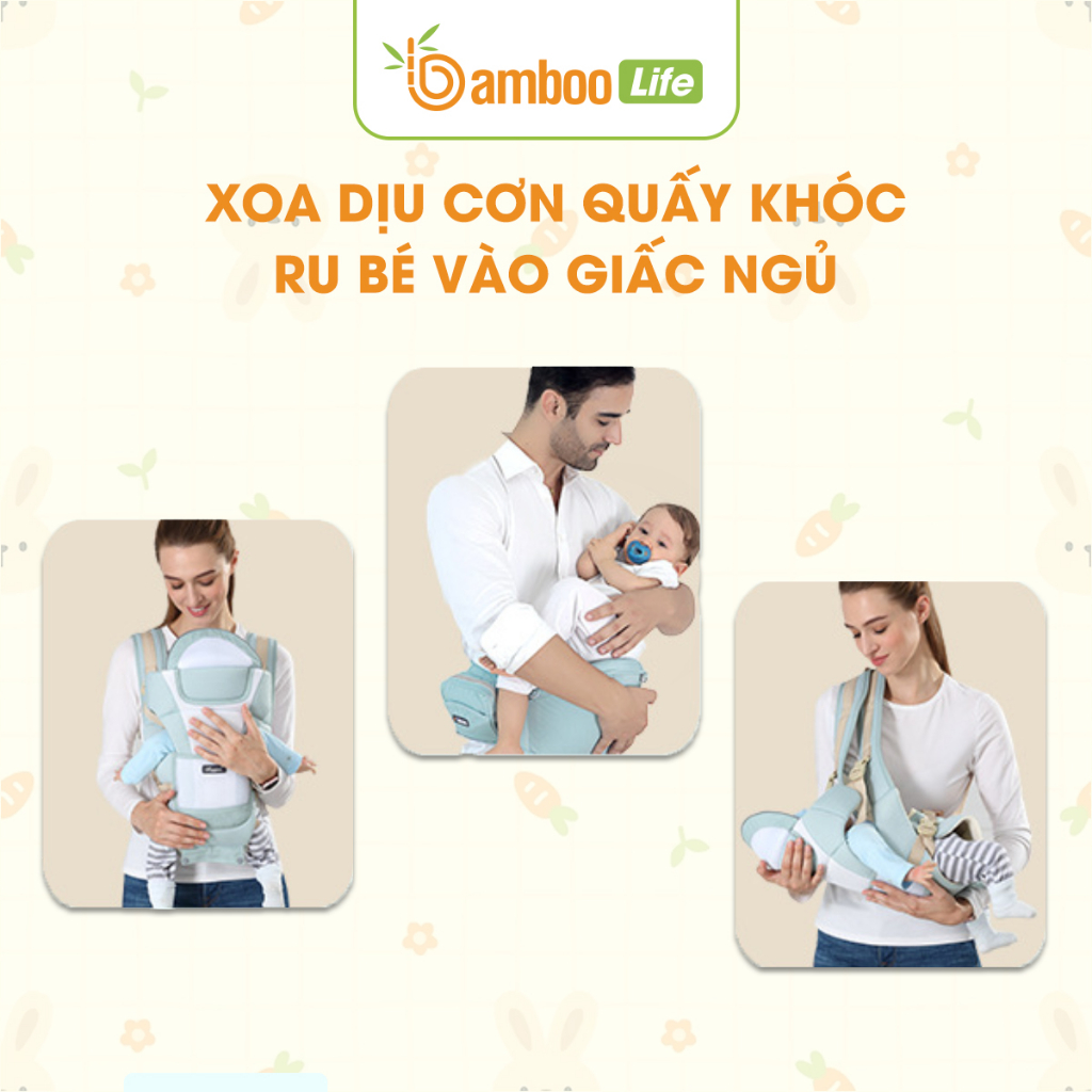 Địu em bé, địu em bé sơ sinh Bamboo Life chính hãng có trợ lực nhiều tư thế có đỡ cổ chống gù cho bé từ 0-36 tháng