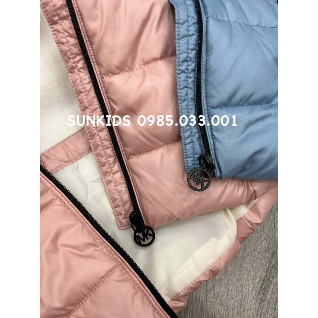 Áo phao bé gái MK dáng dài mũ lông