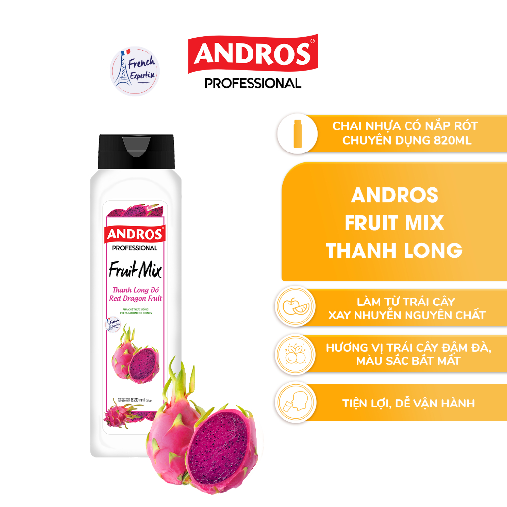 Xốt Thanh Long Đỏ Pha Chế - Làm từ trái cây thật -  ANDROS FRUIT MIX - Nguyên liệu pha chế - 820ml