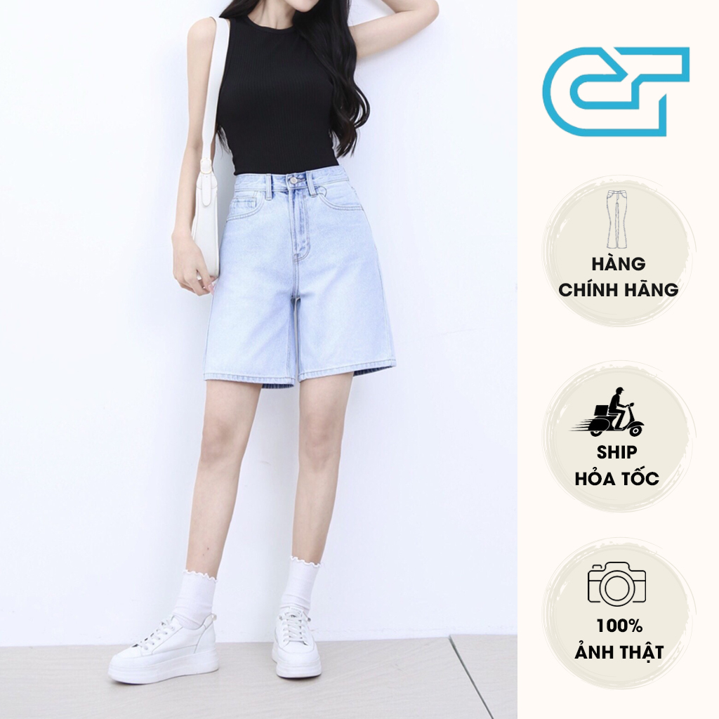 Quần Short Jean Nữ Thời Trang Cotton Trơn Gấu Thường CT Jeans