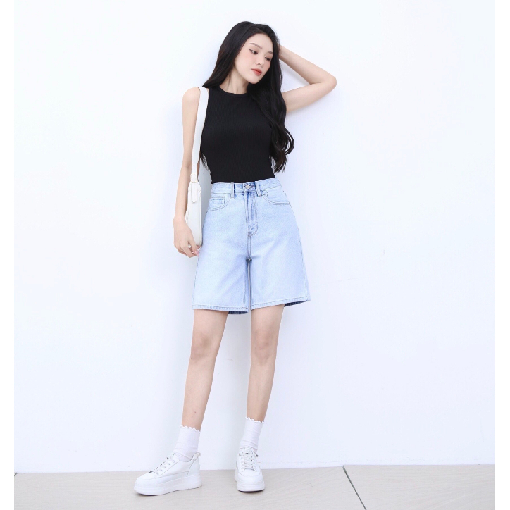 Quần Short Jean Nữ Thời Trang Cotton Trơn Gấu Thường CT Jeans