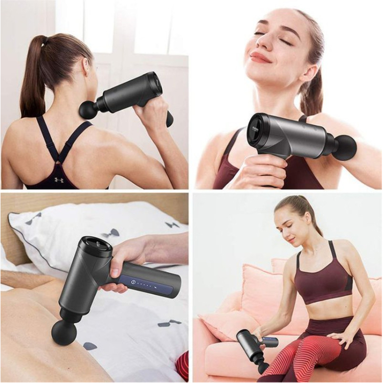 Máy massage cầm tay mini - Súng massage cầm tay đấm lưng mát xa trị liệu cổ vai gáy 4 đầu 6 chế độ, hàng tốt.