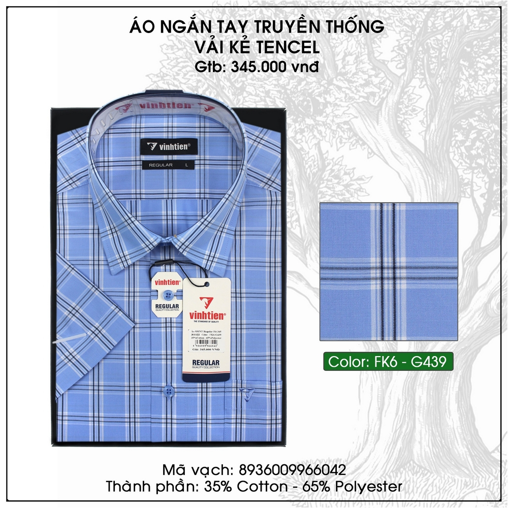 Áo Sơ Mi Ngắn Tay Caro Tencel-Spun Regular Fit 345 Vĩnh Tiến - Vạt Bầu - Nhiều Màu