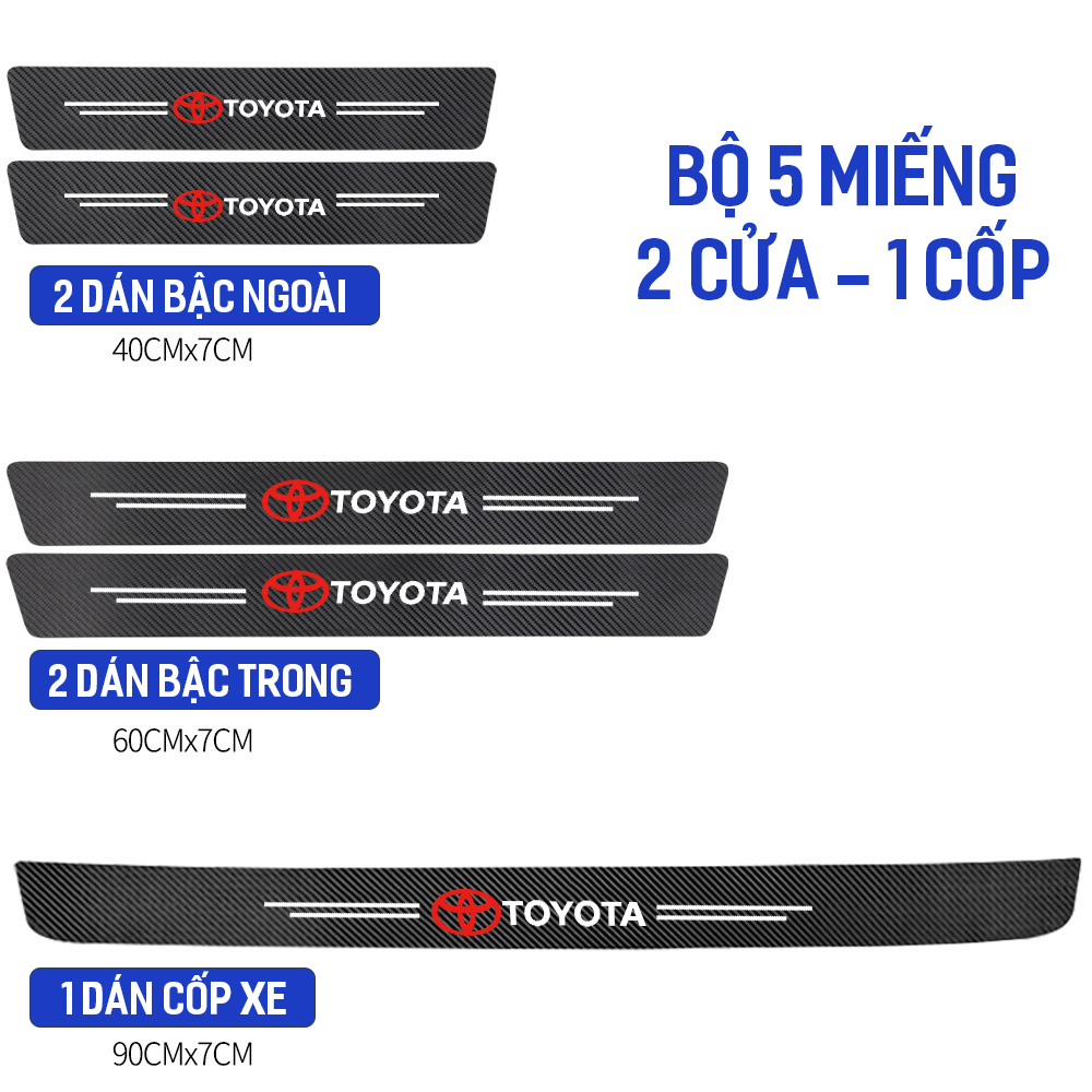 Miếng decal cacbon dán chống trầy xước bậc cửa lên xuống và cốp xe ô tô Toyota Camry,Vios,Wigo,Fortuner,Innova,Veloz