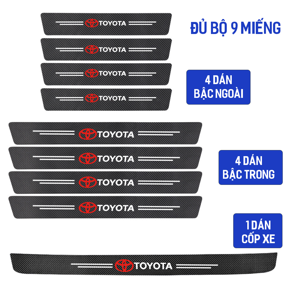 Miếng decal cacbon dán chống trầy xước bậc cửa lên xuống và cốp xe ô tô Toyota Camry,Vios,Wigo,Fortuner,Innova,Veloz