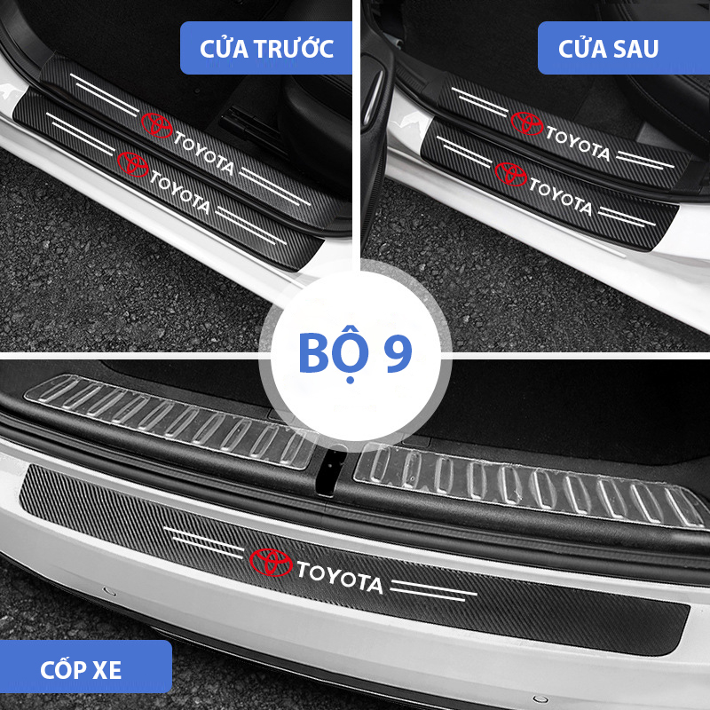 Miếng decal cacbon dán chống trầy xước bậc cửa lên xuống và cốp xe ô tô Toyota Camry,Vios,Wigo,Fortuner,Innova,Veloz