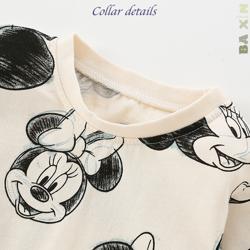 ĐỒ BỘ QUẦN ÁO 100% COTTON DÀI TAY MALWEE CỔ TRÒN CHO BÉ GÁI TRẺ EM MẶC NHÀ HOẠ TIẾT 🐹 MICKEY SIZE ĐẠI