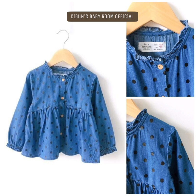 Áo sơ mi bé gái ZR dáng babydoll cotton mềm giả jean