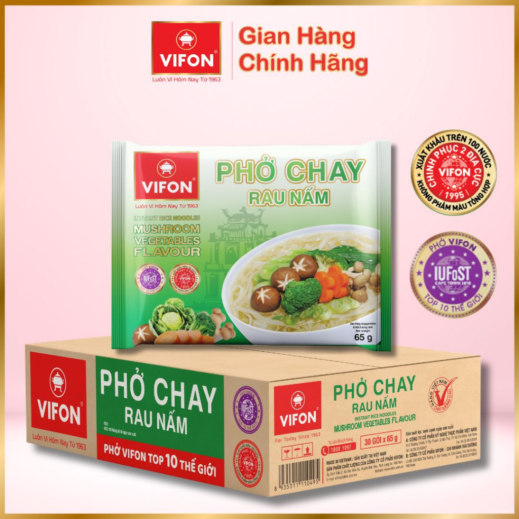 Thùng 30 gói Phở Chay Rau Nấm VIFON 65g / Gói