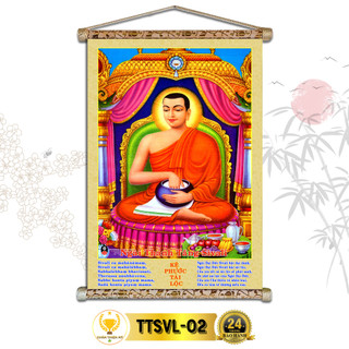 Tranh phật treo tường thánh tăng sivali chân thiện mỹ, chất liệu vải lụa kim sa khung gỗ 40x60cm ttsvl-02