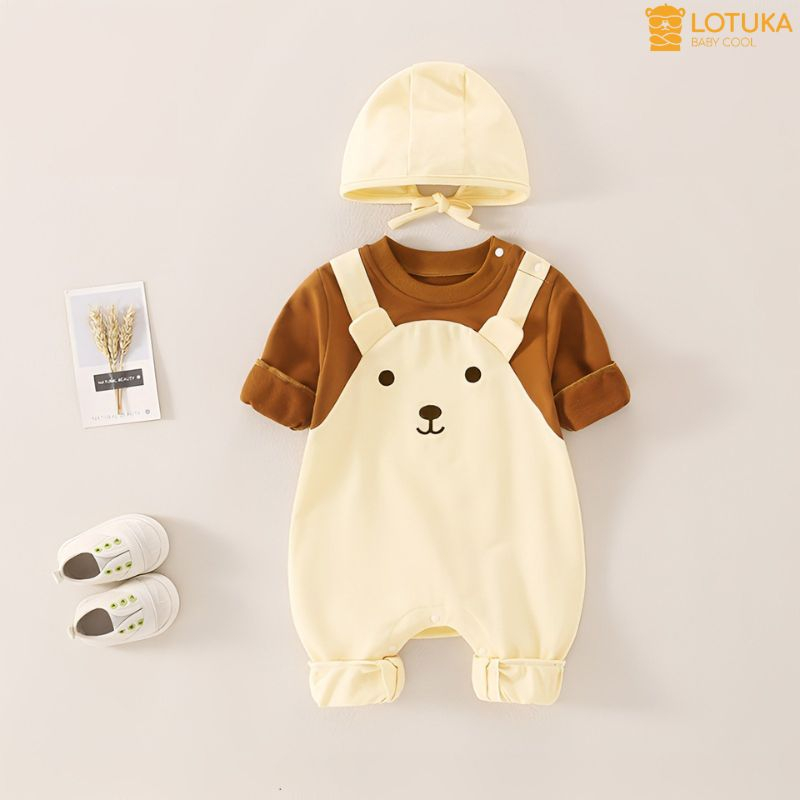 Body Dài Tay LOTUKA Cho Bé, Bodysuit Thu Đông Cho Bé Trai Bé Gái, Đồ Bộ Liền Thân Hình Yếm Chất Thun Lạnh Size 3-12kg