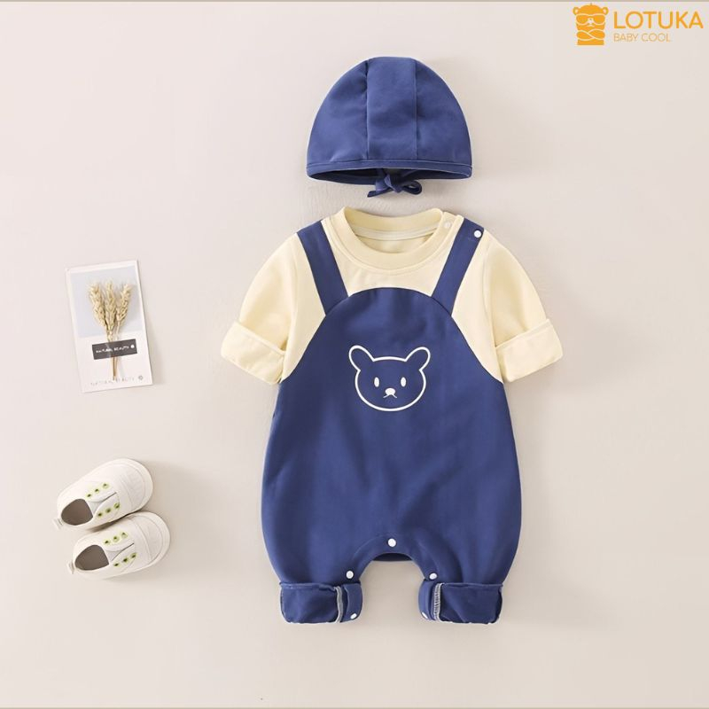 Body Dài Tay LOTUKA Cho Bé, Bodysuit Thu Đông Cho Bé Trai Bé Gái, Đồ Bộ Liền Thân Hình Yếm Chất Thun Lạnh Size 3-12kg