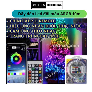 Dây đèn Led đổi màu ARGB 10m chỉnh APP hiệu ứng chạy đuổi, cảm nhạc trang trí Giáng Sinh Noen ngoài trời PUCEN