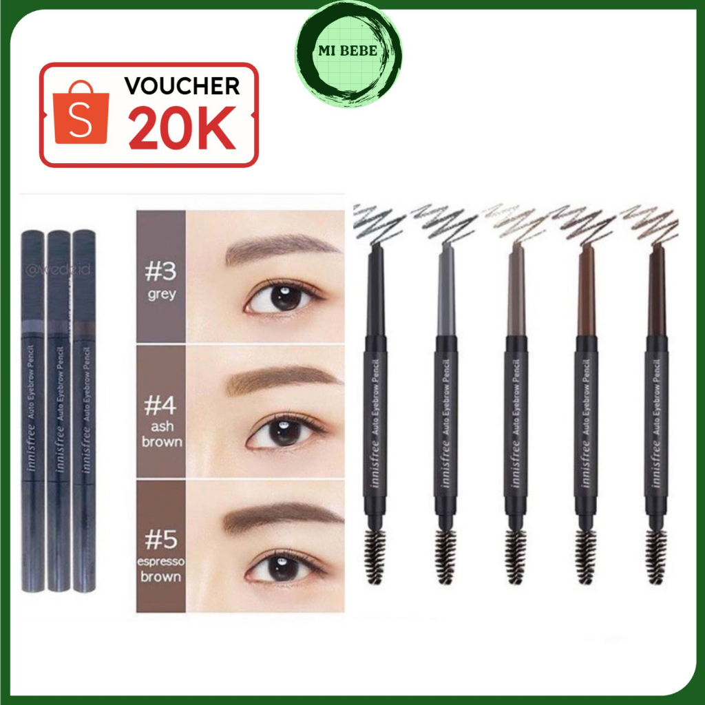 Chì kẻ mày innisfree Auto Eyebrow Pencil 2 đầu dễ kẻ sắc nét 0.3g-Mibebe