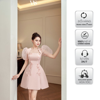 Đầm nữ vananhscarlet tay bồng đính hoa v046s23