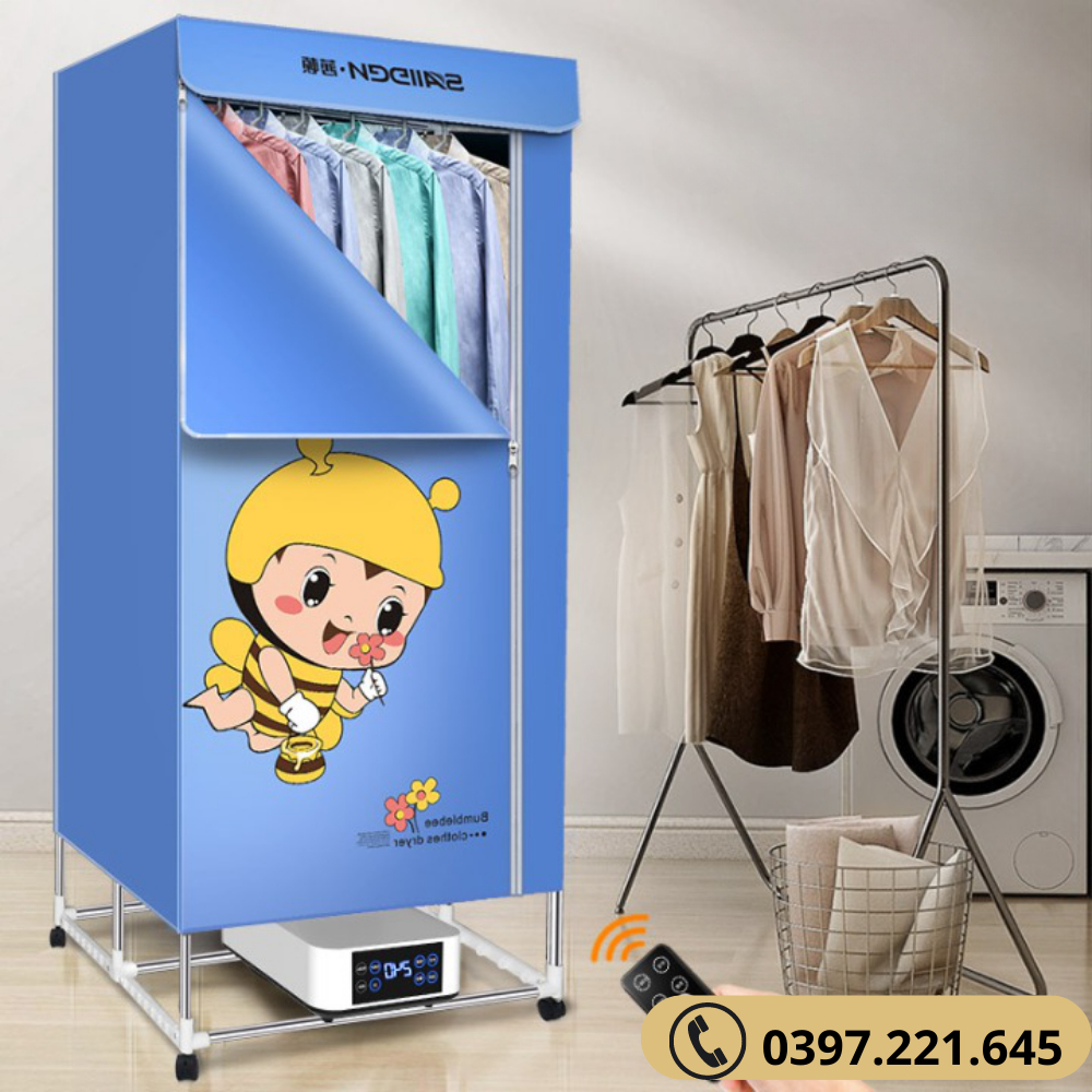 Tủ sấy quần áo diệt khuẩn tiết kiệm điện, có điều khiển từ xa giúp khô nhanh, máy sấy quần áo công nghệ mới 360 độ