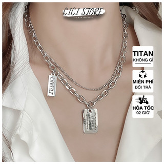 Dây Chuyền Nữ 2 Lớp Thép Titan Mặt Thẻ In Chữ Phong Cách Hiphop Cá Tính CICI