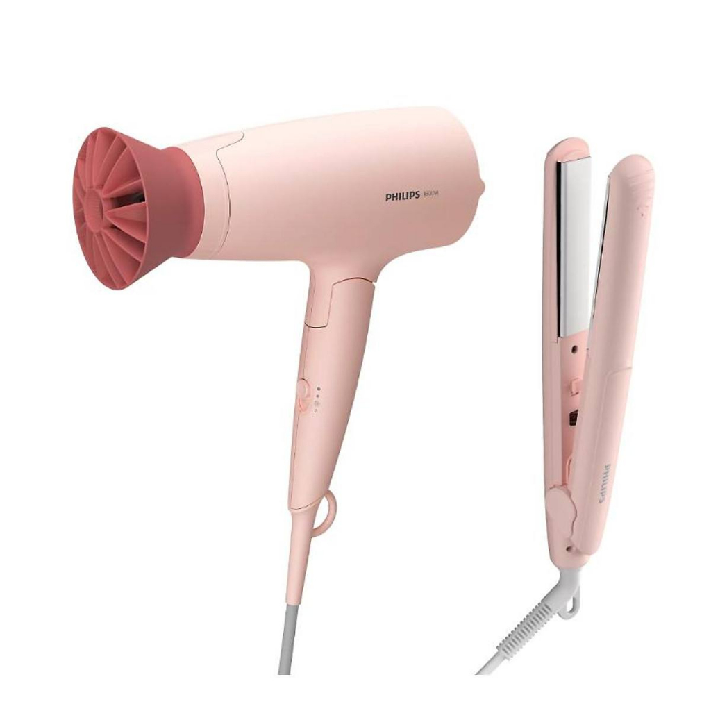 [Hà Hàng Đức] Set máy sấy tóc & máy ép tóc Philips BHP398/00, màu hồng