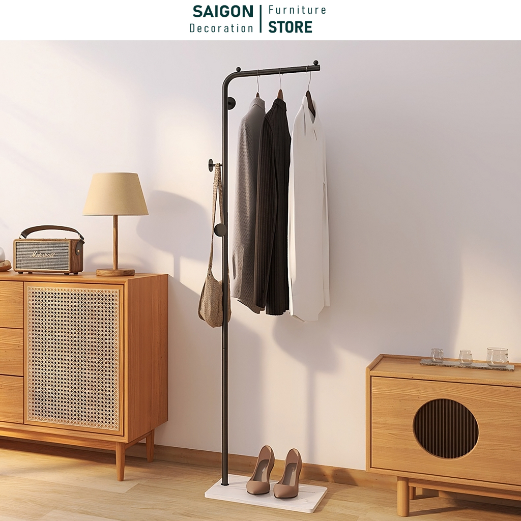 Giá treo quần áo cây treo đồ kim loại, đế gỗ sang trọng giúp sắp xếp không gian gọn gàng - SGM90 SGM91 SGM92