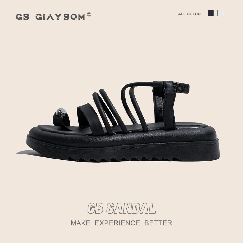 Giày Sandal Nữ Xỏ Ngón Quai Dây Màu Đen, Kem Nhẹ Êm Thời Trang giayBOM GB B2871