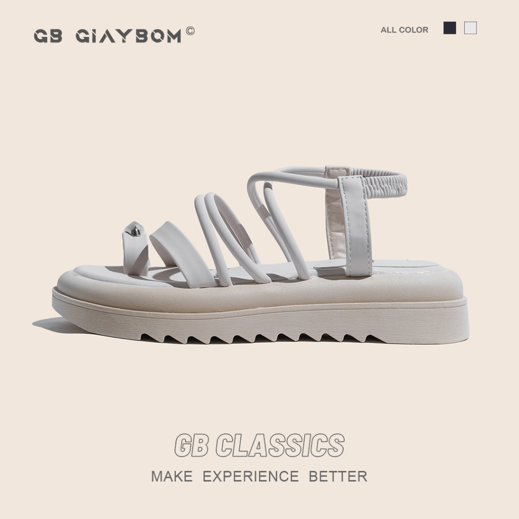 Giày Sandal Nữ Xỏ Ngón Quai Dây Màu Đen, Kem Nhẹ Êm Thời Trang giayBOM GB B2871