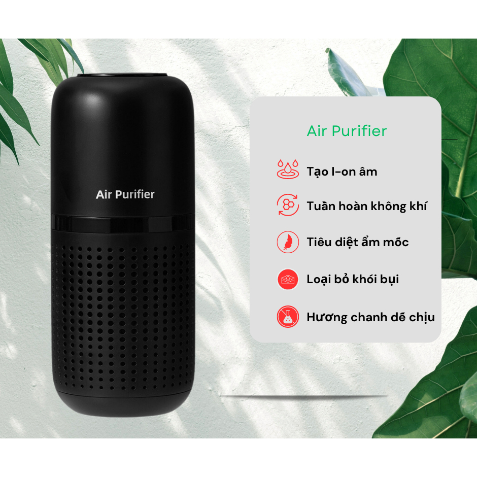 Máy Lọc Không Khí oto ION âm Air Purifier, Thiết bị khử mùi diệt khuẩn trên xe hơi, trong phòng, máy lọc không khí oto