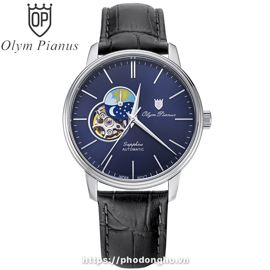 Đồng hồ nam dây da Olym Pianus OP990-389 OP990-389AMS-GL xanh dương