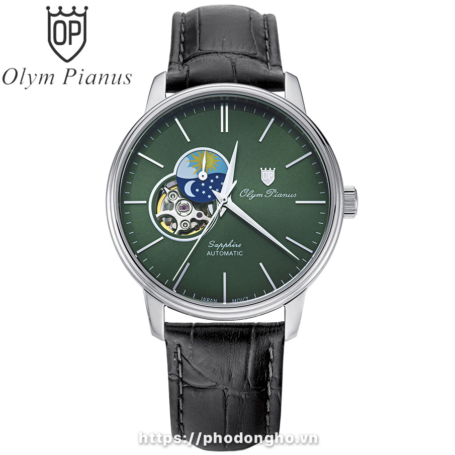 Đồng hồ nam dây da Olym Pianus OP990-389 OP990-389AMS-GL xanh lá