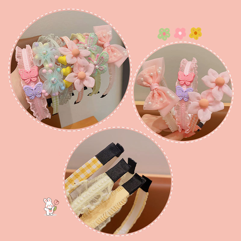 Set 3 Bờm Tóc, Băng Đô Gắn Hoa, Xược Tóc , Nơ Cài Tóc, Kẹp Dễ Thương Dành Cho Bé Gái