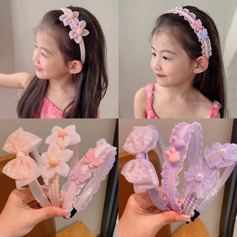 Set 3 Bờm Tóc, Băng Đô Gắn Hoa, Xược Tóc , Nơ Cài Tóc, Kẹp Dễ Thương Dành Cho Bé Gái