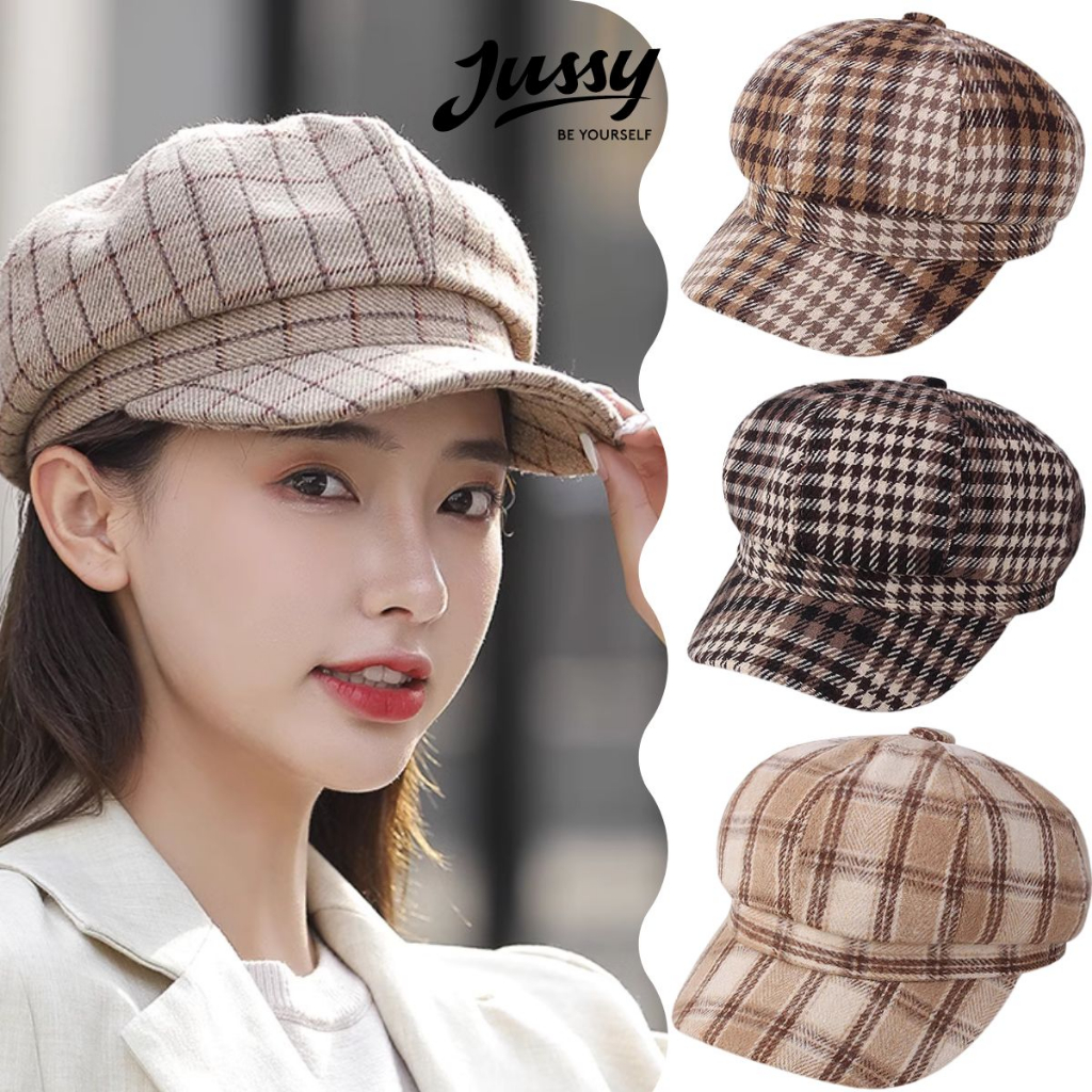 Nón Nồi Newsboy Sọc Caro JBR10 M C MR & MRS CAP Kiểu Mũ Beret Nữ Chất Vải Dày Có Lớp Lót Nhiều Màu Vintage