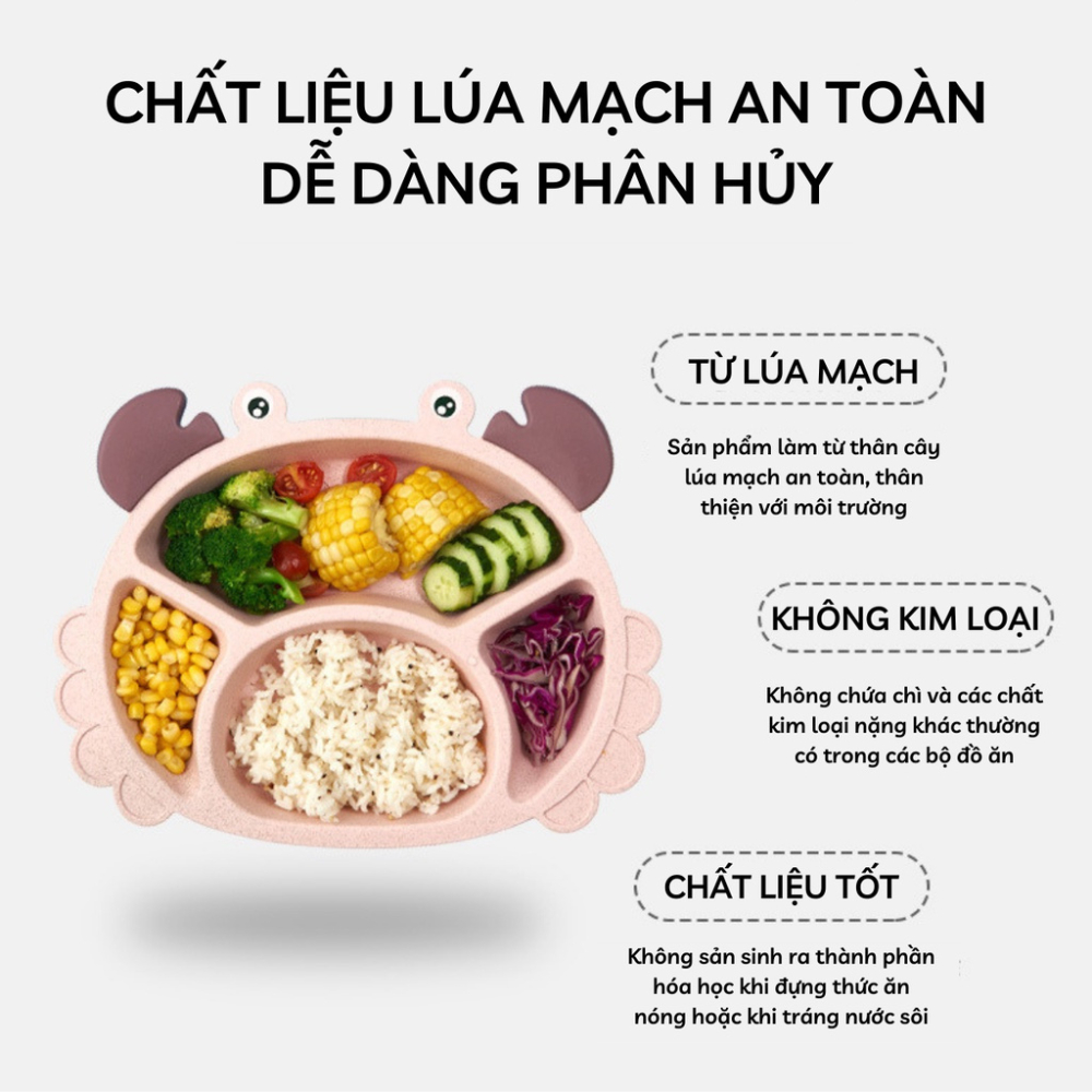 Khay Ăn Dặm Cho Bé Lúa Mạch 6 Món Hình Cua Đáng Yêu Yoota Baby Tặng Kèm Thìa Và Đũa
