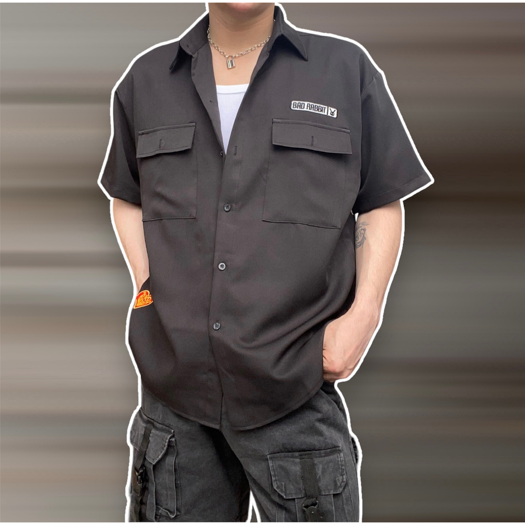 Áo sơ mi nam tay ngắn thêu chữ BADRABBIT chất vải kate dày dặn - UNISEX_2022