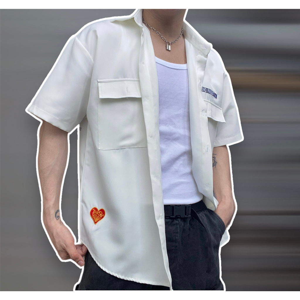 Áo sơ mi nam tay ngắn thêu chữ BADRABBIT chất vải kate dày dặn - UNISEX_2022